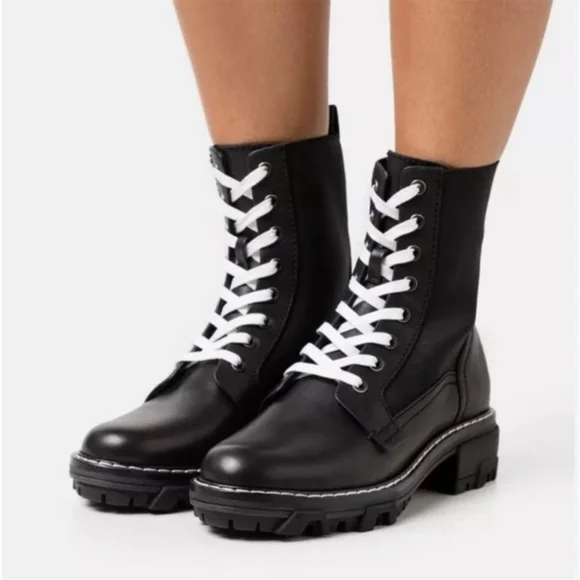 rag & bone Shiloh Leather Combat Boots – Black – Size 38 - Picture 3 of 11
